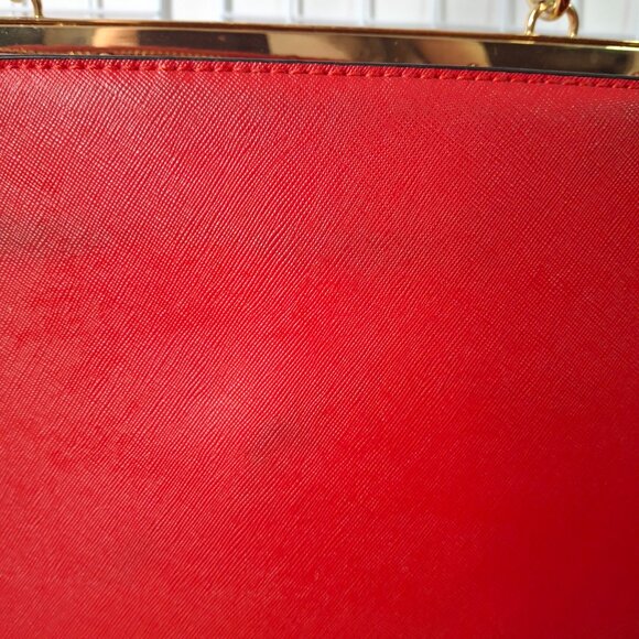 Bright Red Aldo Top Handle Structured Purse, Vegan Leather, Goldtone Hardware - Picture 11 of 16